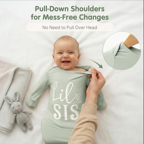 Image of Little Baby Sister Newborn Girl Outfit, Cute Knotted Gown 0-3 Month Soft Infant Going Home Sleepers