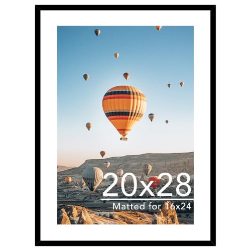 Image of JCJMY 20x28 Picture Frame with 16x24 Mat, Display Photo 16x24 with Mat or 20 x 28 Without Mat, Wall Hanging Large 20 by 28 Poster Frame with Plexiglass, Black