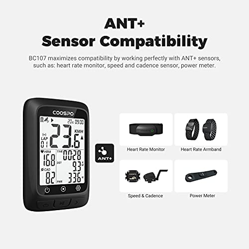 Image of COOSPO Bike Computer GPS Wireless, ANT+ Cycling Computer GPS with Bluetooth, Multifunctional ANT+ Bicycle Computer GPS with 2.4 LCD Screen, Bike Speedometer with Auto Backlight IP67