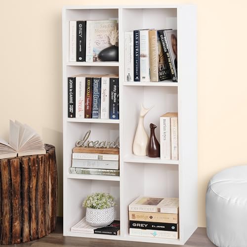ABOUT SPACE Book Shelf 7 Cubes Engineered Wood DIY Multipurpose Book Stand for Home Office Study Room Open Storage Organizer Showcase for Bedroom, Living Room (White - L 49.5 x B 24 x H 110 cm)