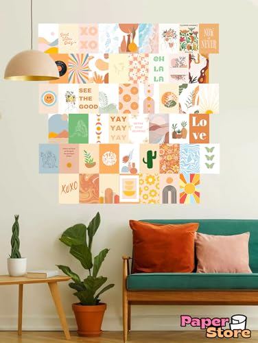 Image of Paper9store Pack Of 50 Aesthetic Wall Collage Kit - 4?6 Inches Self Adhesive Wall Posters For Bedroom, Living Room, Office A6 Size (Pastel boho)
