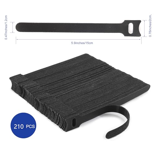 Image of Nettbe Reusable Cable Ties, 210 PCS 6 Inches Adjustable Cord Straps Wire Organizer Cord Wrap and Hook Loop Cable Management (Pack of 2)