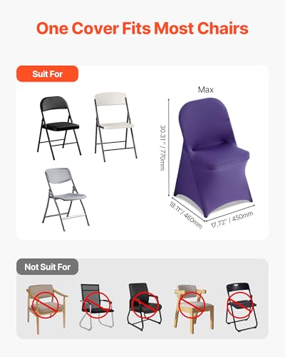 Image of VEVOR Chair Covers, Polyester Spandex Chair Cover, Stretch Slipcovers for Wedding Party Dining Banquet Flat-Front Chair Covers (Purple-c, 50PCS)