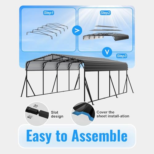 Image of 20X20FT Heavy Duty Carport, Metal Carport with Reinforced Frame & Side Support Poles for All-Weather, Large Outdoor Car Port Suitable for Parking Pickup, Boat, Car, and Tractor