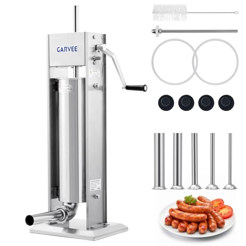 Image of Premium Vertical Sausage Stuffer Machine 7L with 5 Stainless Steel Stuffing Tubes, Detachable Parts for Easy Cleaning, Commercial and Home Use