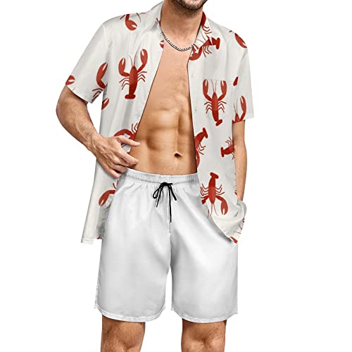 Delerain Red Lobsters Crawfish Shirt for Men Retro Big and Tall Button Down Shirts Casual Aloha Short Sleeve Shirts4