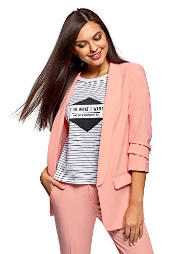 oodji Ultra Mujer Chaqueta con Mangas 3/4 sin Cierre, Rosa, ES 34 / XXS