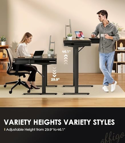 Image of OffiGo 63 Inch L Shaped Electric Standing Desk with 4 Drawers, Black