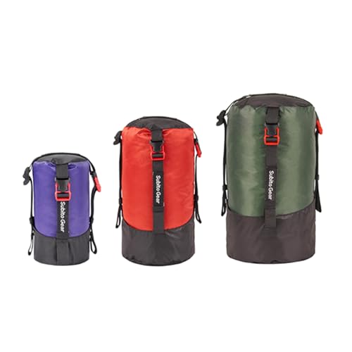 Ultra-light Compression Stuff Sack, 70D Nylon Sleeping Bag Stuff Sack 1L/5L/7L/17L/25L Compression Bag Space Saving Gear for Camping Hiking Backpacking (Purple+Red+Green)