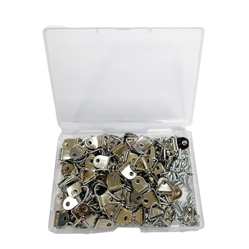 Image of Set of 100 Small Picture Hangers Practical Triangles D Rings with Screws Single Hole Hook Photo Hangings Accessories