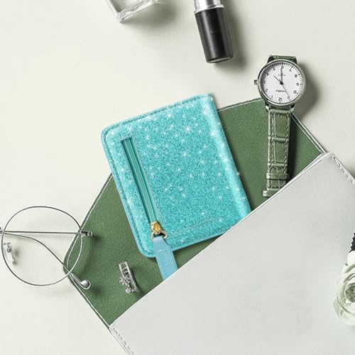 Image of Small Womens Glitter Wallet Thin Credit Card Holder Pocket | Compact Women Slim RFID Blocking Bling Wallets Bifold Ladies Mini Purse Pocket for Travel & Daily Use, Blue Green
