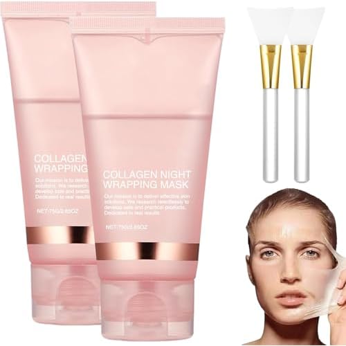 Collagen Night Wrapping Mask,Collagen Overnight Wrapping Peel Off Facial Mask Pack,Korean Skin Care Collagen Night Wrapping Mask,Masque Collagene Visage (2PC)