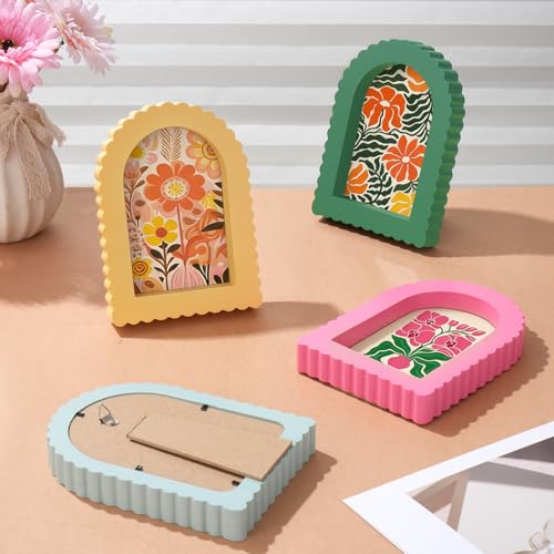 Image of Rainmae 4 Pack Colorful Scalloped Picture Frames 4 x 6 Inch Cute Arched Picture Frames for Desktop Display Photo Frame Wood Home Decor Wedding Graduation Gifts(Pink, Green, Yellow, Blue)