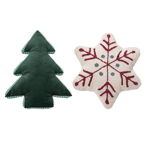 ZHUMCCY Weihnachts Kissen, 2 Stück Weihnachtsbaum Schneeflocken...