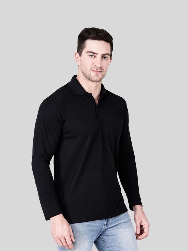 Image of Full Sleeve Men's Polo T-Shirt | Regular Fit, Soft & Breathable Cotton Blend Fabric | Classic Polo Collar, Casual & Office Wear | Available in Sizes M to 6XL, Multiple Colors