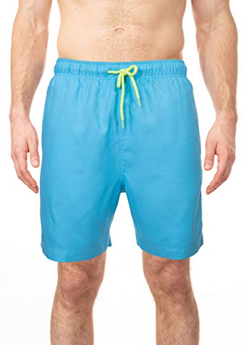 LAGUNA Originals Mens New Islander Relaxed Fit Boardshorts Swim Trunks, UPF 50+, Blue/Lime Green, L