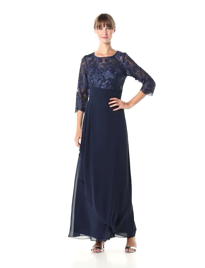 alex evenings women's long lace top empire waist dress Alex Evenings Womens Long Lace Top Empire Waist Dress