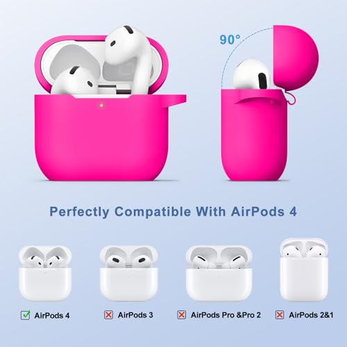 Image of Tobfit Case for AirPods 4 Case Cover 2024 with Lanyard & Keychain, Soft Silicone Protective Case for Apple AirPods 4th Generation, Full Protection, Support Wireless Charging, Rose red