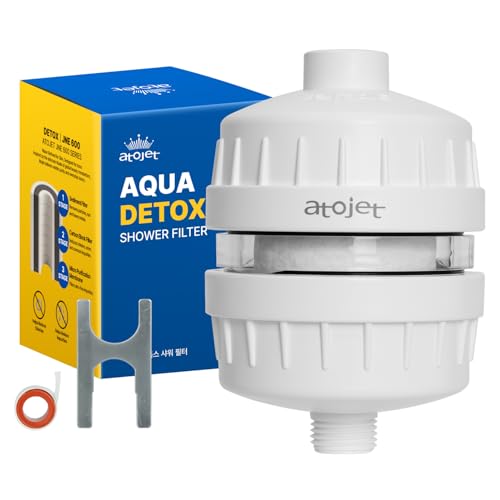 ATOJET Aqua Detox Shower Filter By Korean Technology - Relieves Dryness and Irritation While improving Skin and Hair Health - White (JNE600W-SNG-DTX)