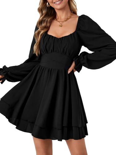 Rooscier Women's Lantern Flounce Long Sleeve Ruffle Layer Tie Mini Short Dress4
