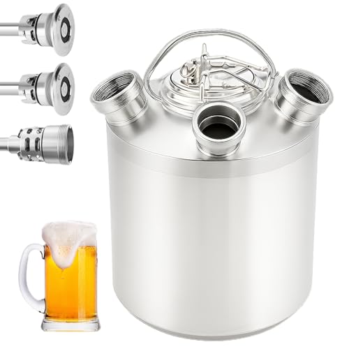 Kensbro Barril de Limpieza de Cerveza de Acero Inoxidable de 10L, 3 Cabezales de Limpieza con Tapa, Barril de Limpieza de Cerveza Incluye Lanzas de Barril A, A, S, para Cerveza Casera, Bar de Hotel