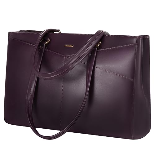 Image of LOVEVOOK Laptop Bag for Women 15.6 Inch Tote Bags Waterproof Leather Briefcase Computer Women Business Office Work Bag,Mulberries Purple