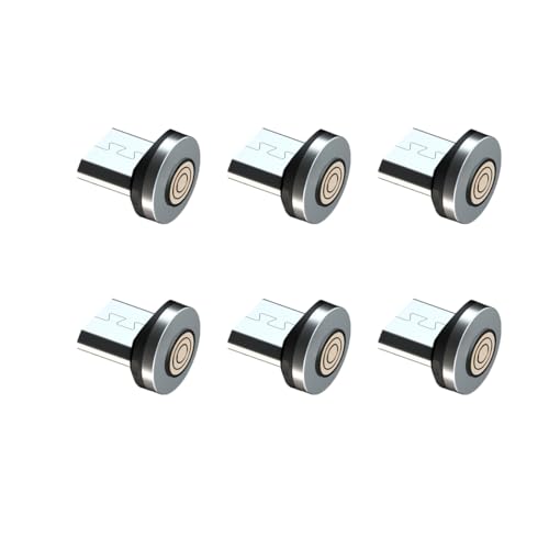 Pacote de 6 pontas de conector magnético micro USB compatível com cabo de carregamento magnético de 5 pinos para dispositivos micro USB, adaptador de cabo magnético forte giratório de 360°, sem cabo