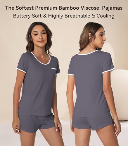 Image of WiWi Viscose from Bamboo Pajamas Set for Women Super Soft Short Sleeve Cooling Summer Plus Size Pjs Sets Sleepwear S-4X