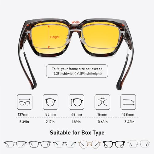 Image of HAOLOTA Night Vision Driving Glasses Fit Over Glasses for Women Men, Anti Glare Polarized Nighttime Yellow Lens
