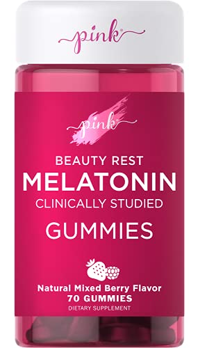 Pink Melatonin Gummies | 10mg | Max Potency | 70 Vegan, Non-GMO & Gluten Free Gummies | Mixed Berry Flavor