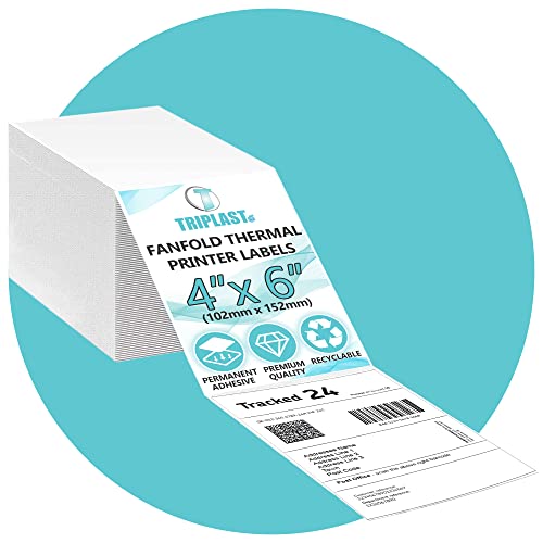 Triplast 250 x White Fanfold Thermal Printer Labels (4x6 inch / 102x152mm) - for Printing Courier & Shipping Labels - Compatible with All Thermal Printers