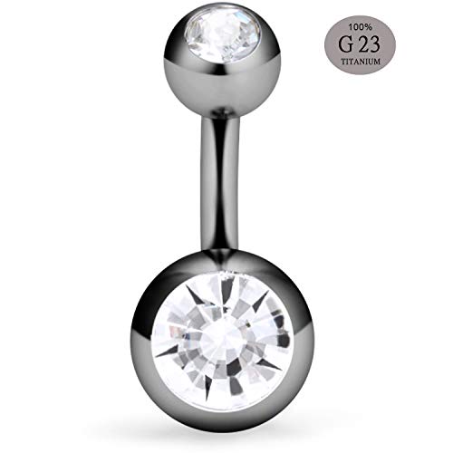 Scerring 14G 6Mm 1/4 Inch G23 Titanium Short Belly Button Rings Earring Navel Ring Barbell Body Piercing Retainer Double Jeweled Clear Cz Sold By Piece #TOP1