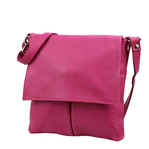 SH Leder Echtleder Umhängetasche Schultertasche Crossover aus Gernarbt Rindleder 26x25cm Kim G182 (Pink)