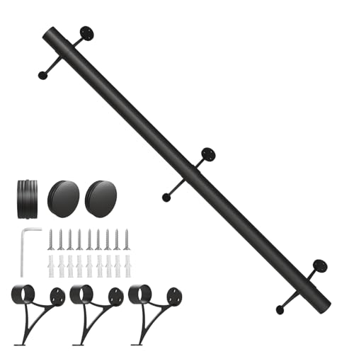 Bar Foot Rail Kit 4ft / 6ft / 8ft - Stainless Steel Complete Floor Standing Bar Foot Rest - Matte Black Foot Rail System with Tubing Wall Brackets End Caps & Internal Connector