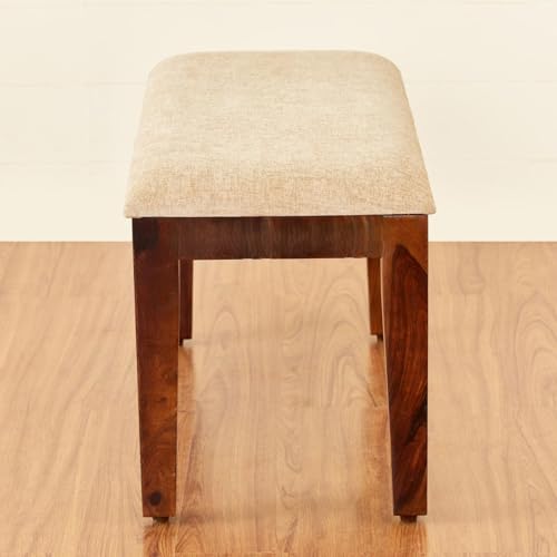 Image of Solid Sheesham Wood Cushioned Living Room Benches, Wooden, Upholstered Wooden Seating Bench for Home & Office l
