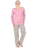 Womens Premium 100% Cotton Flannel Pajama Sleepwear Set - Dots Diva Blue