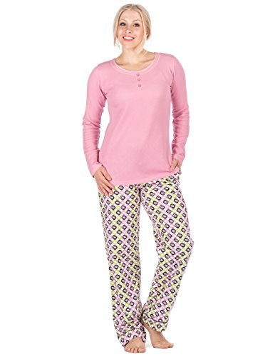 Womens Premium 100% Cotton Flannel Pajama Sleepwear Set - Dots Diva Blue
