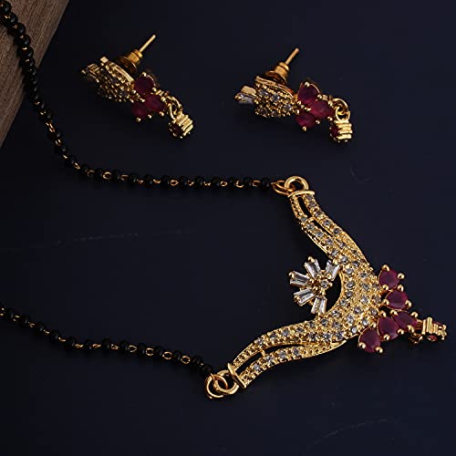 18K AD and Ruby Mangalsutra, Earring with Black Chain