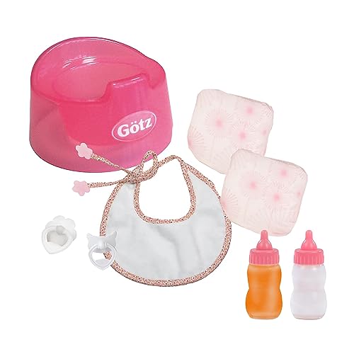 Götz 3401935 Babypuppen Basic Care Set - 8-teilige Grundausstattung als Zubehör-Set für Puppen der Größen S (30 - 33 cm) und M (42 - 46 cm)