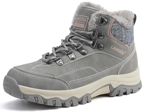 LANGDU Botas de Mujer Invierno Zapatos Impermeables Trekking Botines,Gris,39EU