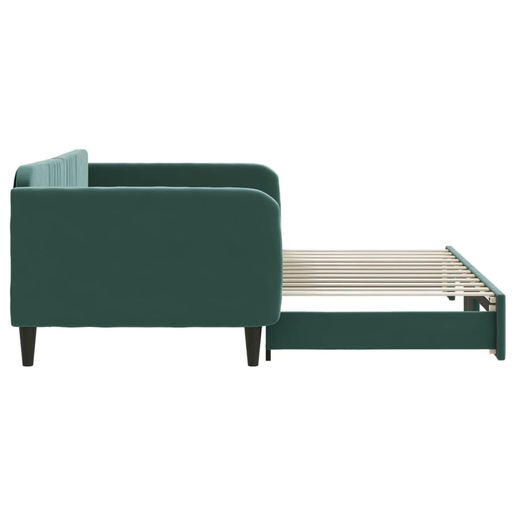Rozkładane łóżko dzienne, ciemnozielone aksamit, 100 x 200 cm, sofa z funkcją spania 2 w 1 z wytrzymałego metalu i litego drewna, nowoczesne wzornictwo do salonu i sypialni, wszechstronne