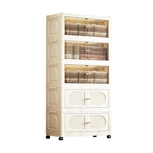 Armario Esquinero Dormitorio Pequeño con Ruedas 5 Estantes Gran Capacidad Estanteria para Armario Baño Almacenamiento Plegable Plástico para Dormitorios y Apartamentos(Burst,80x37x173cm)