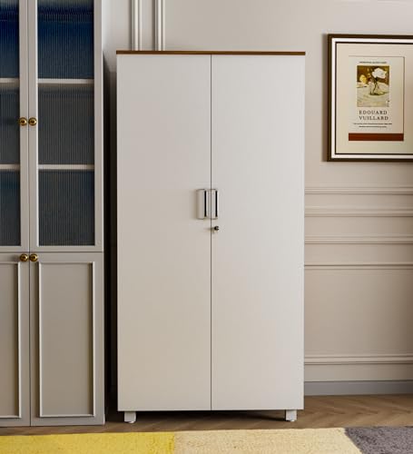 Image of NEUDOT Ronald Meg 2 Door Multipurpose Cabinet | Engineered Wood | Bookshelf | Organiser | Cupboard | Almari | Wardrobe for Home | Kitchen | Office | Living Room | 12 Month Warranty | Leon Teak