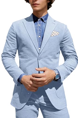 JOYLYJOME Mens Seersucker Suits Regular Fit 2 Piece Solid Pin