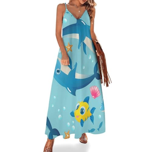 Robe longue dauphin étoile de mer vêtement fluide sans manches pour vos vacances à la plage