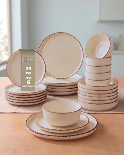 BAVARY Service Vaisselle 24 Pièces – Set De Table Beige 6 Personnes – Assiettes Service De...