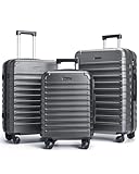 LIGHT FLIGHT Luggage Sets, 3 Piece Durable Suitcase Set with Spinner Wheels, 3 Pcs Hardside Lightweight luggage with TSA Lock, Large Checked Travel Suitcases, 20/24/28 Inch, Gray