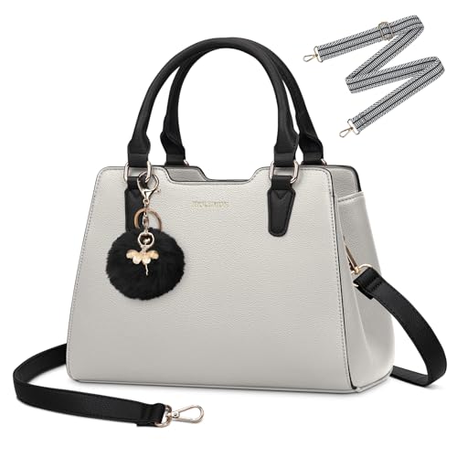 IGOLUMON Women's Top-Handle Handbags Vegan Leather Purses for Women Designer Tote Purse and Handbag with Cute Pompom Satchel Bags for Women Ladies Waterproof Shoulder Bag Crossbody Fashion Beige