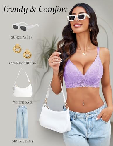 Image of Avidlove Bras for Women Floral Lace Bralettes Deep V Sexy Bras Cross Back Longline Bralette No Padded