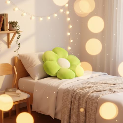 Image of AVSHUB Sunflower Pattern 6 Petal Cute Preppy Decorative Throw Pillow|Floor Cushion with Fibre Filling for Aesthetic Decoration (Green, 35CM)